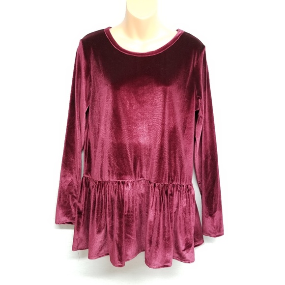 Les Amis Tops - Les Amis  Maroon Velour Blouse -D2